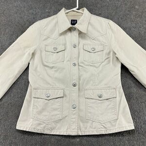 GAP Women's Light Beige Button Up Utility Jacket with Patch Pockets
